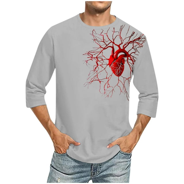 Camisas de Manga Larga para Hombres Imprimir Casual Cuello Redondo Blusa de Manga Corta, Camisas de Lino para Hombres