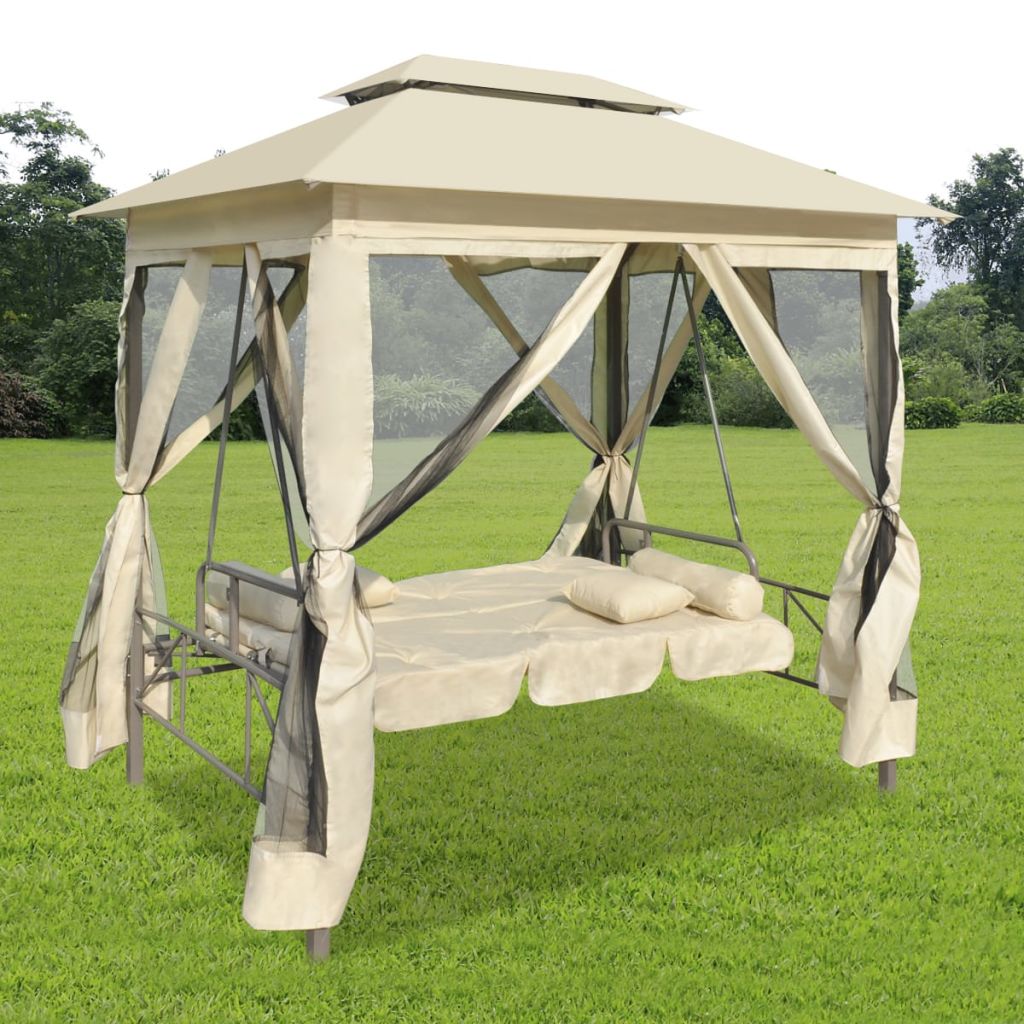 Anself 2-Person Gazebo Swing Chair Patio Daybed with Canopy, Mesh Walls with Corrosion-Resistant, Hook & Loop Fasteners Cream White - image 3 of 7
