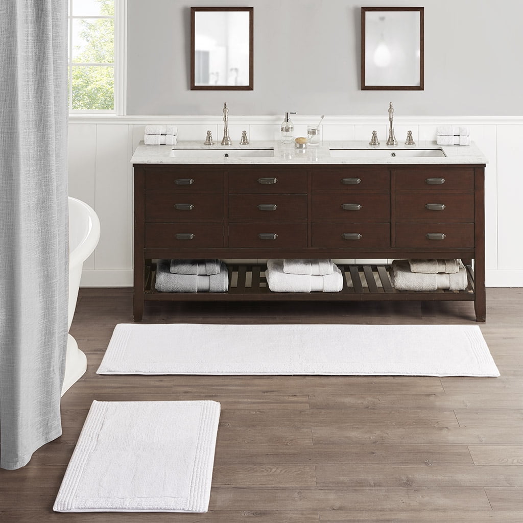 100% Cotton Tufted 3000 GSM Reversible Bath Rug 24x72 Inches White, Luxury Plush High Pile Bathroom Rug, Machine Washable Shower Mat for Bathroom