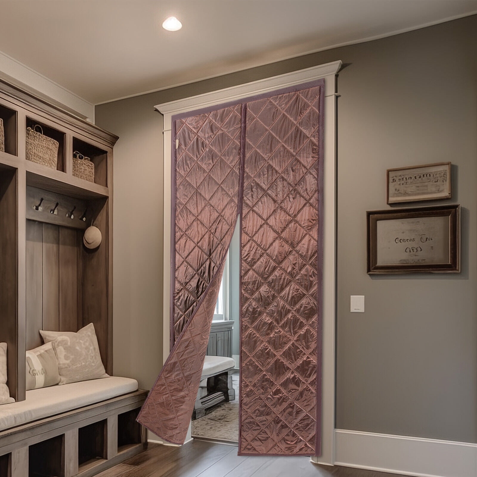 Magnetic Thermal Insulated Door Curtain Waterproof Doorway Curtain Cover Coffee 40*84in