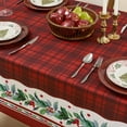 thumbnail image 2 of AUR Christmas Checkered Rectangle Tablecloth, Winter Holly Bell Table Cloth, Red Buffalo Plaid Xmas Table Cover for Dining, Party, Holiday Decor - 52 x 70 Inch, 2 of 16