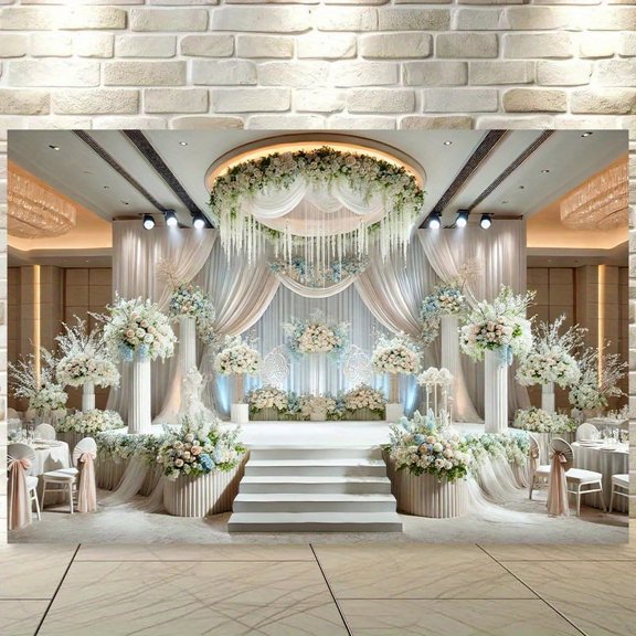 Elegant White Floral Curtain Wedding Backdrop White Lush Flowers Aesthetic Floral Wedding Photography Background White Curtain Banner Wedding Bridal Party Photo Booth Props