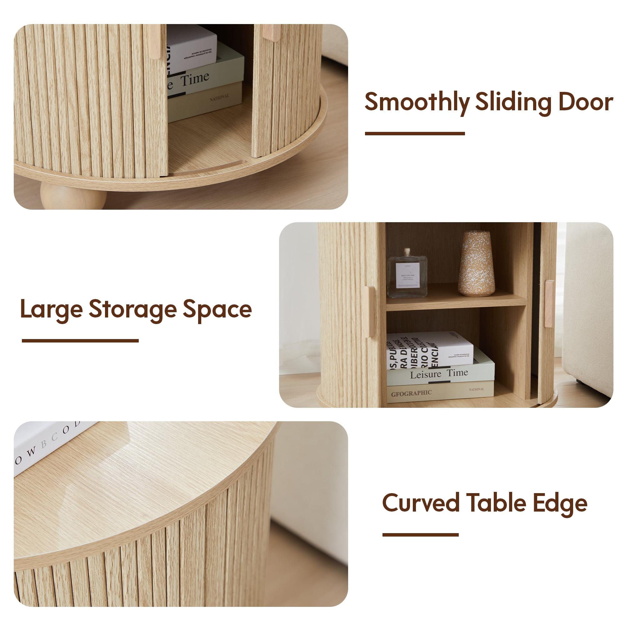 Wirrytor Side Table with Charging Station, The Table Behind the Sofa with Storage Space and Sliding Door, Bedside Table Accent Cabinet for Living Room, Bedroom, Entryway (Oak)