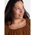 thumbnail image 4 of Terra & Sky Women's Plus Button Front Swing Top with Elbow Length Sleeves, Sizes 0X-5X, 4 of 5