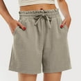 thumbnail image 2 of OSOLU Solid Color Shorts For Women Trendy Summer Drawstring Comfy Shorts With Pockets Vacation Beach Loose Casual Ladies Clothes Daily Relaxed Fit Breathable Bottoms, 2 of 7