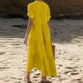 thumbnail image 4 of Vestido de Verano de Manga Corta para las Mujeres Botón de Color Sólido Plegado Vestido con Cuello en V, Vestido de Moda de Verano Casual, 4 of 7