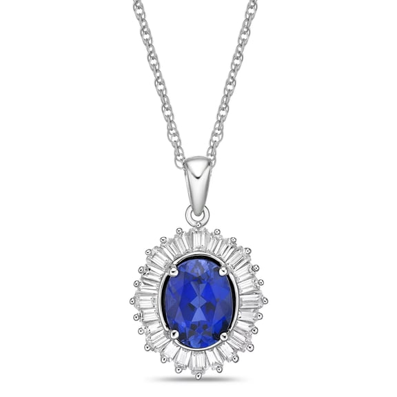 Brilliance Fine Jewelry Created Blue Sapphire CZ Halo Pendant Necklace, 925 Sterling Silver, 18-inch Rope Chain