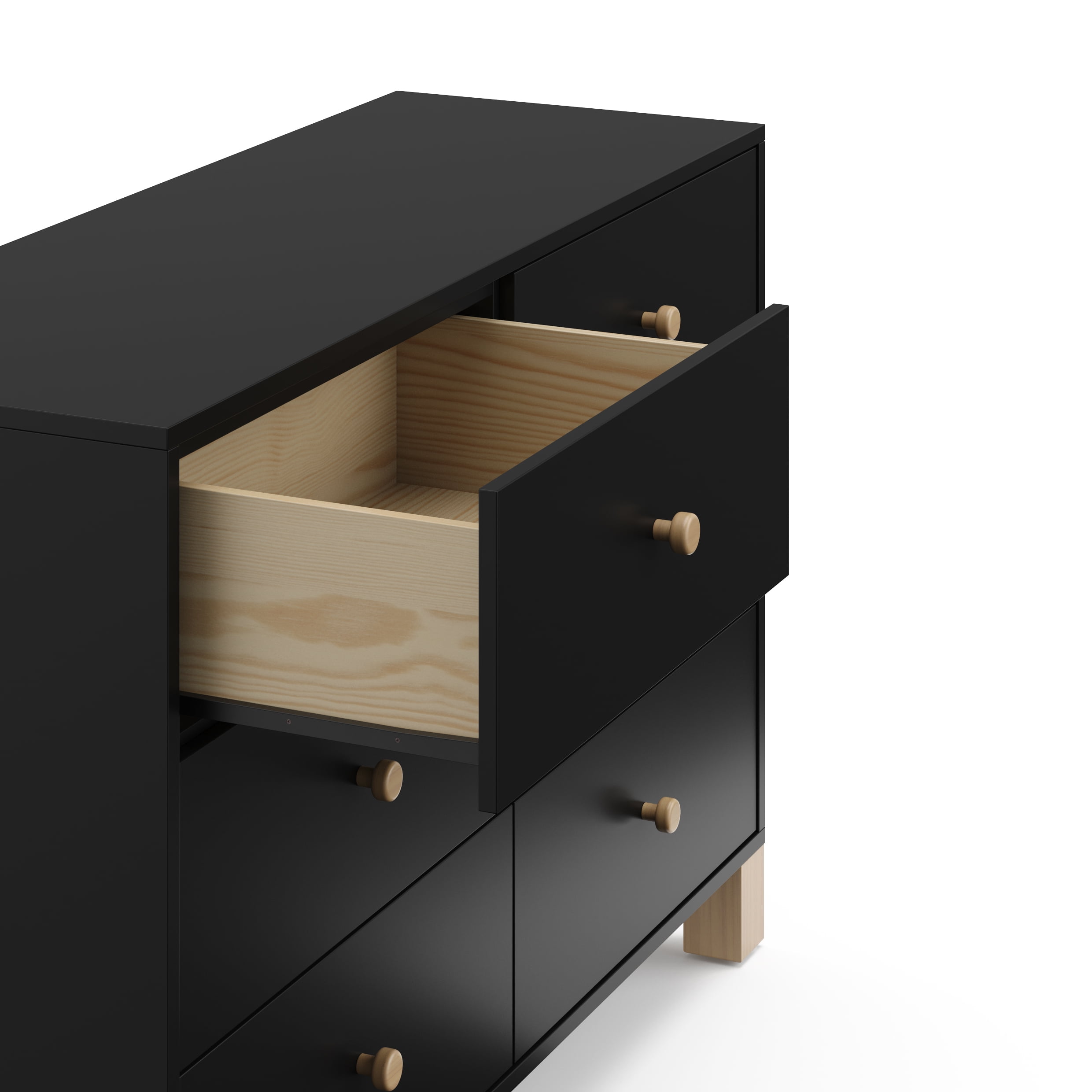 Storkcraft California 6 Drawer Nursery Wood Double Dresser, Black with Driftwood