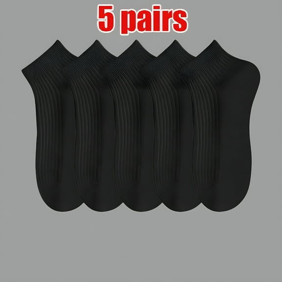 TELOLY 5 Pairs/Pack Cotton Socks Ankle Socks Women 100% Cotton Invisible Sweat-absorbing Girls Low Tube Boat Socks 36-42 5 Pairs Black One Size