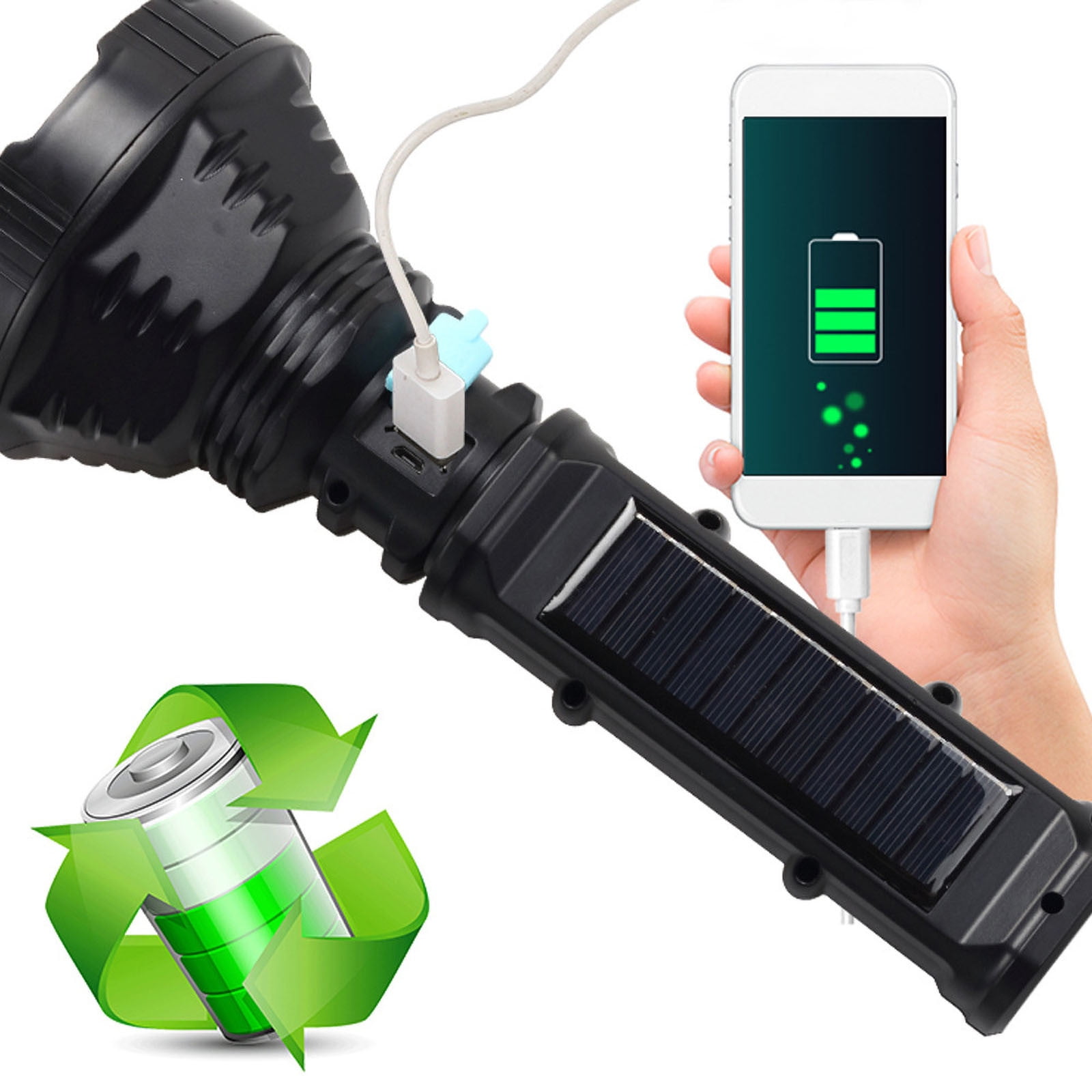 MagicXflow Led Solar Flashlight,Led Solar Powered Handheld USB Rechargeable Flashlights with Waterproof, Battery for Survival Emergencies Camping