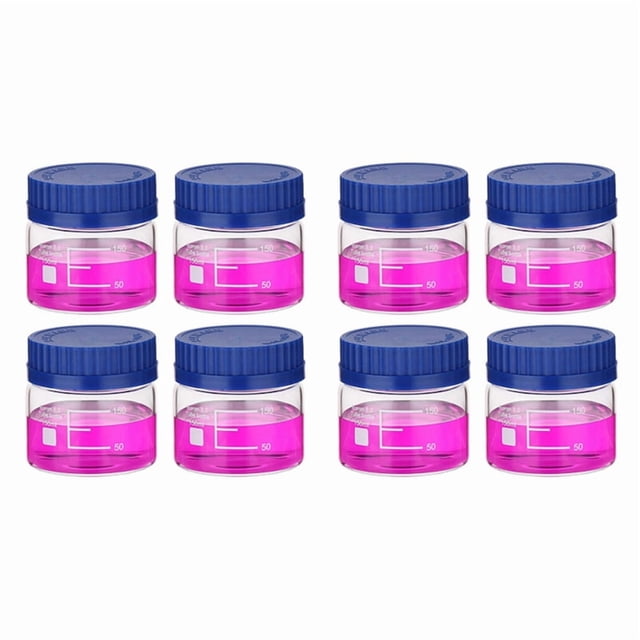8 Pack Bouteilles de Stockage de Réactif, 150ml Verre Borosilicate Grand Ouverture Graduée Ronde avec Bouchon à Vis GL32