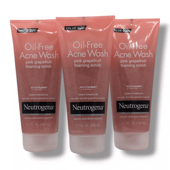 Neutrogena Oil Free Acne Wash Facial Scrub Pink Grapefruit 6.7oz each Lot of 3