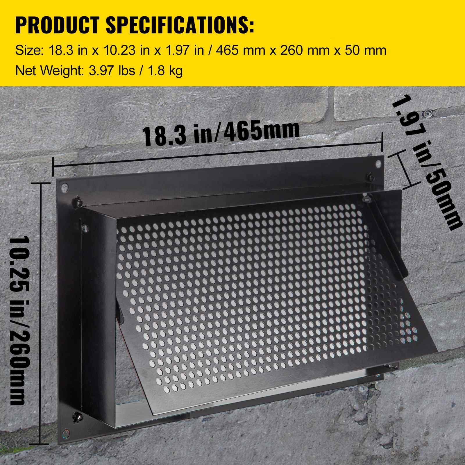 BENTISM Crawl Space Flood Vent 8" Height x 16" Width x 2" Depth Foundation Flood Vent to Reduce Foundation Damage and Flood Risk, Black, Wall Mounted, for Crawl Spaces, Garages