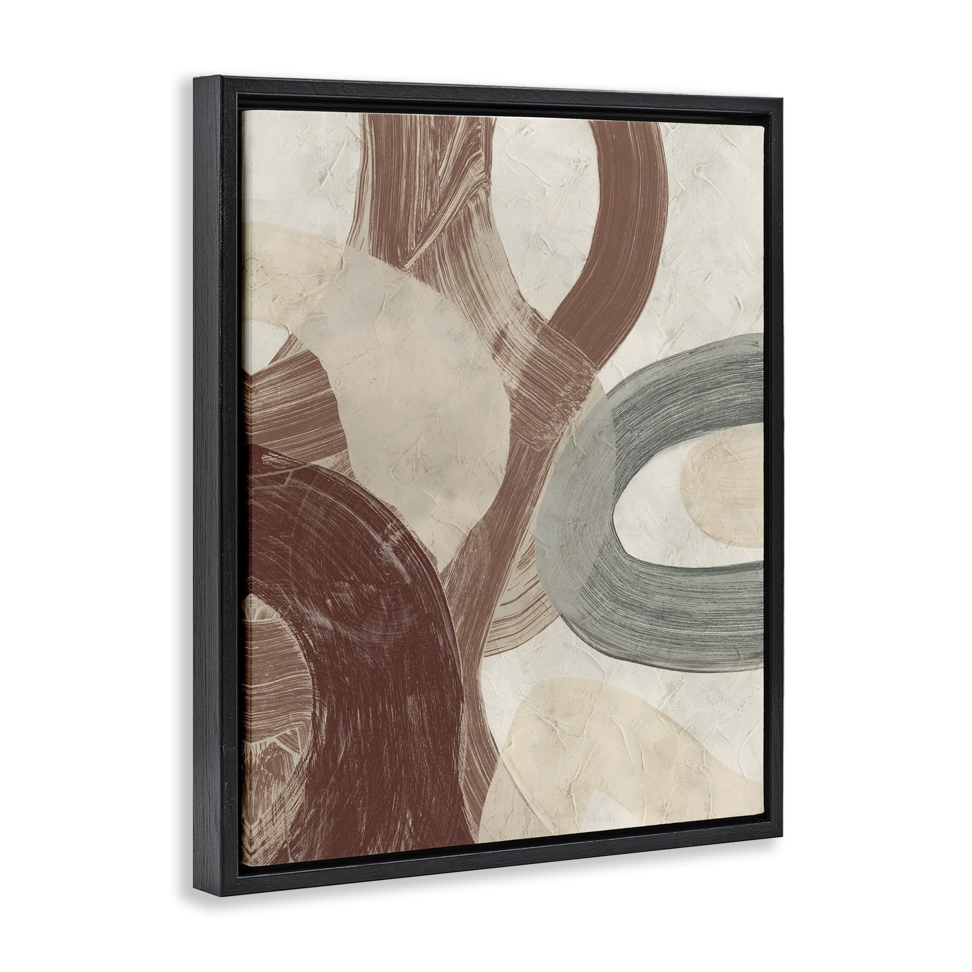 Stupell Industries Neutral Shapes Expression Abstract Painting Black Floater Framed Canvas Art Print Wall Art, 25 x 31
