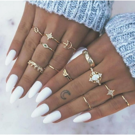 Gold Plated Alloy Heart Shape Geometric Joint Ring Set for Women - Fashion Rings - Electroplated Finish