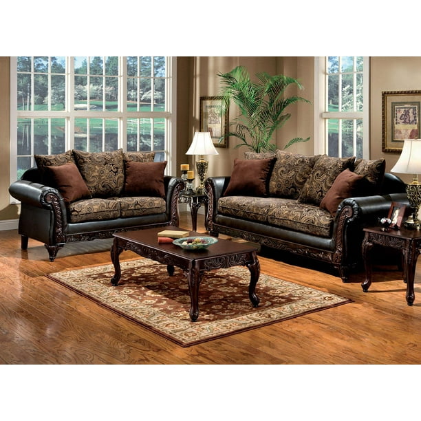 Traditional Brown & Espresso Living Room Set 6pcs FOA Rotherham