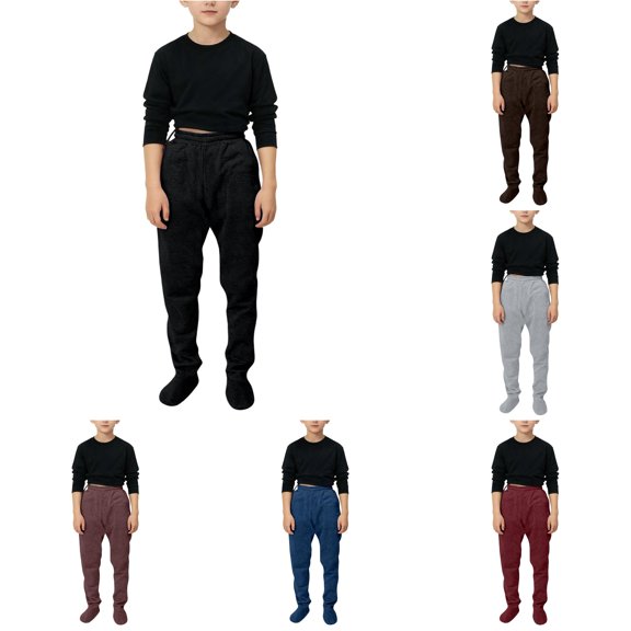 FYDUU Boys Footed Sweatpants Solid Color Elastic Waist Casual Loungewear Joggers Footie Pants Winter Warm Soft Comfy Footed Trousers Kids Versatile Slacks 13-14 Years