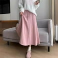 thumbnail image 6 of Maoxin Women Skirt Ladies' Solid Color Knitted Rice Grain High Waisted A line Umbrella Skirt Knee Length Mid Length Style Soft And Woolen Skirt ,Pink,Free Size, 6 of 8