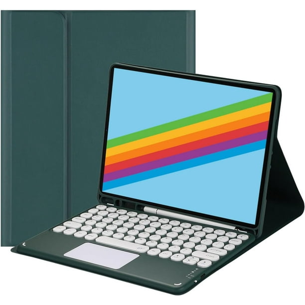 Funda con teclado táctil para iPad de 9.ª/8.ª/7.ª generación (2021/2020/2019) de 10,2 pulgadas, con portalápices - Teclado Bluetooth táctil magnéticamente desmontable