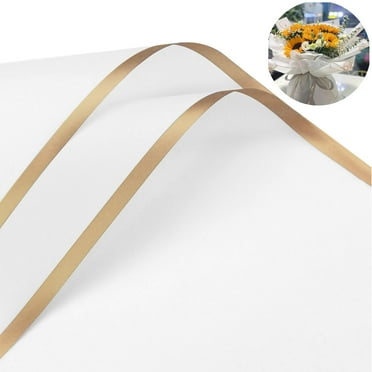 20 Sheet Gold Edge Flower Wrapping Paper, White Florist Bouquet DIY Craft Fresh Flower Bouquet Wrap Waterproof Floral Wrapping Gift Box Packaging Material Florist Supplies, 22.8*22.8 Inches