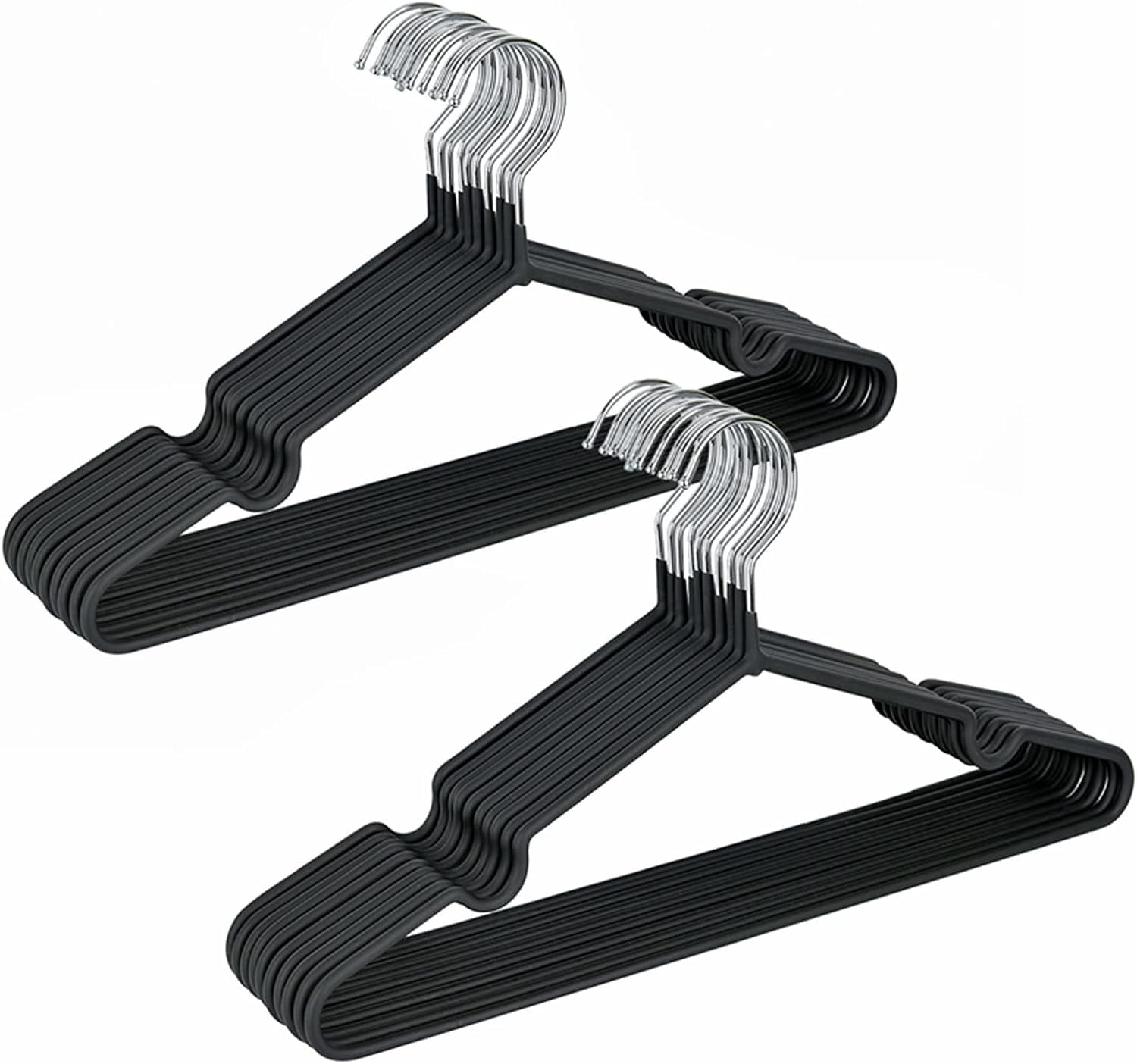 20 Pack Black Rubber Coated Metal Coat Hangers, 16" Non-Slip Clothes Hangers, Metal Hangers with Round Notches for Suit, Jacket, Shirt, Dress & Pants (Black)