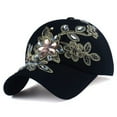 thumbnail image 2 of Ltpwer Women Embroidered Baseball Cap Vintage Floral Shiny Rhinestone Embellished Flower Dad Hat Adjustable Washed Bling Denim Snapback Cap Leisure Distressed Sun Hat Black One Size, 2 of 4