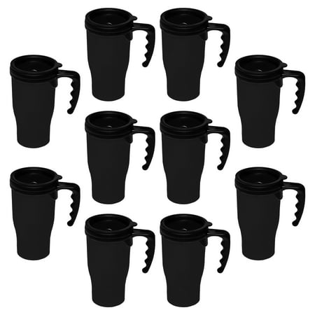 

14 oz. Insulated Plastic Travel Mugs - 10 pack - Black