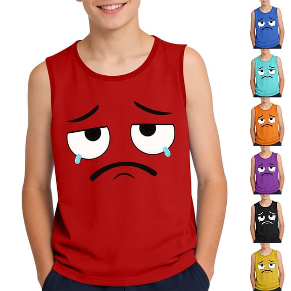 SGFCWSX Boys Tank Tops Print Crew Neck Sleeveless Regular Fit Daily Wear Beach Shirts for Kids Red Size 8 Years