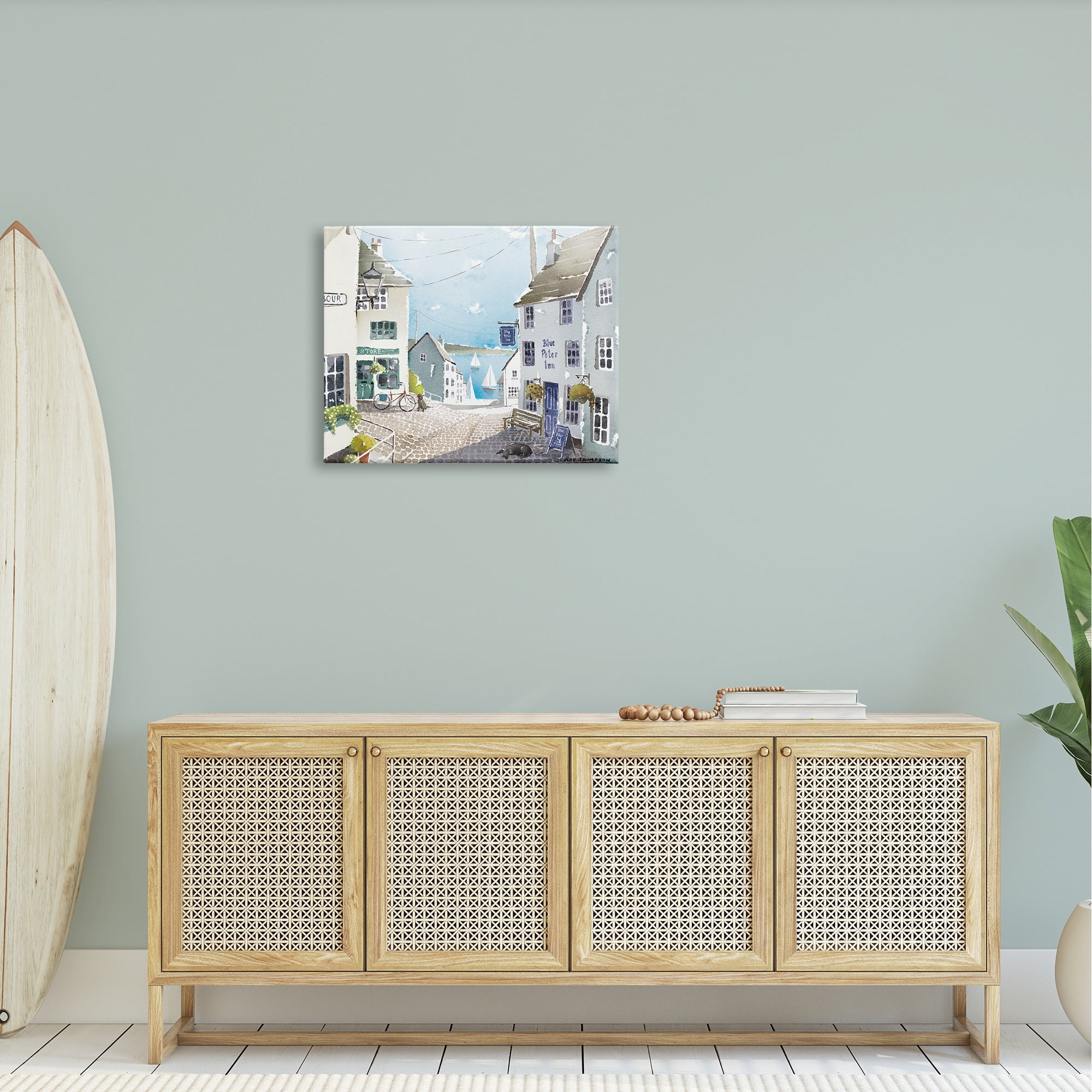 Stupell Coastal Town Seaport Sailboats Landscape Painting Gallery Wrapped Canvas Print Wall Art
