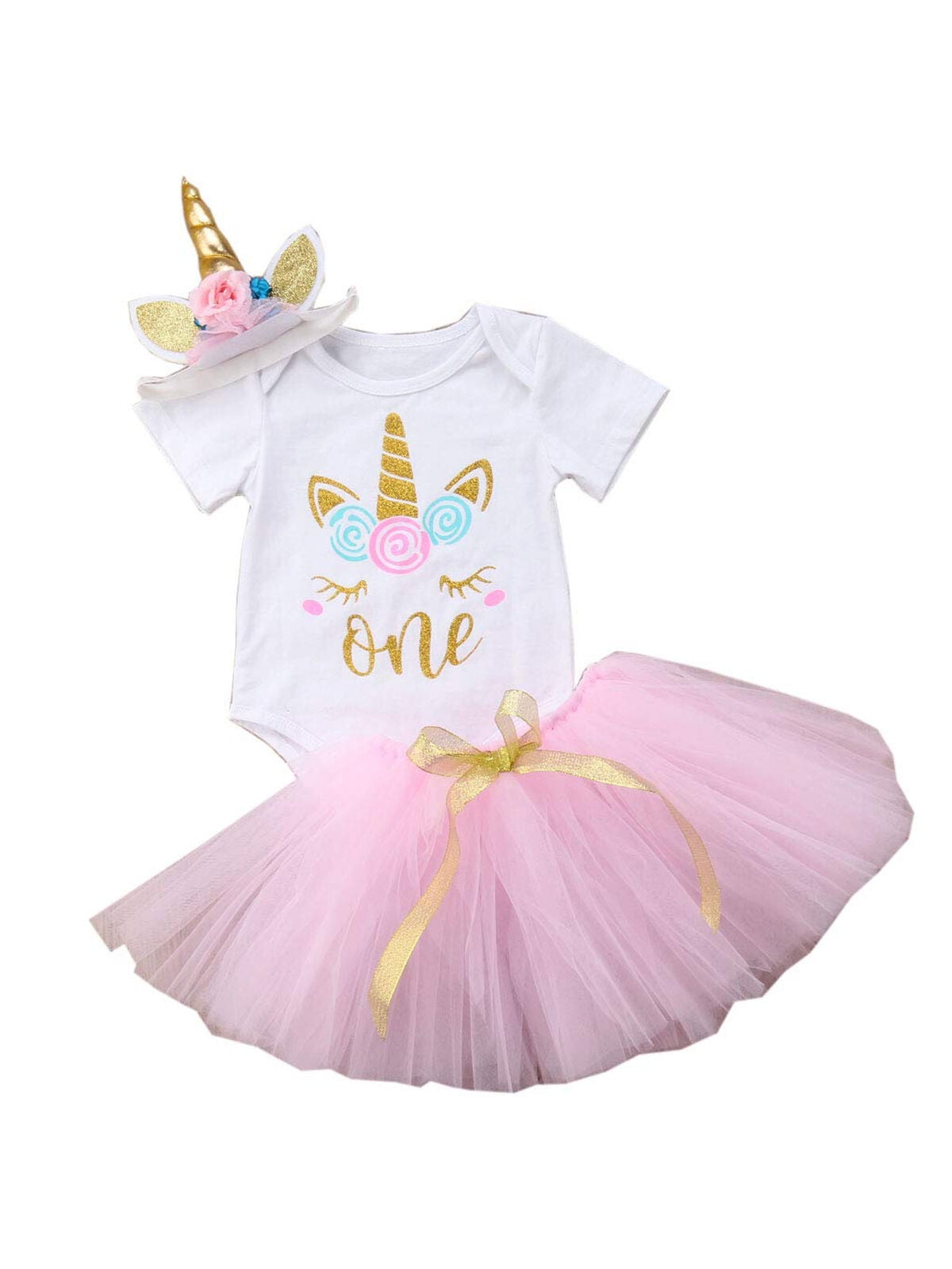Toddler Baby Girls Outfits Set Little Kids T-Shirt Top Tutu Skirt with Headband Clothing for My 1st 2021 New Year