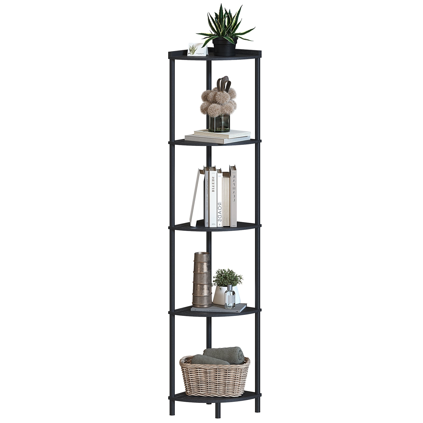 SUNMORY 5-Tier Industrial Corner Shelf Stand, 65" Corner Bookcase Display Shelves, Wall Corner Bookshelf Multi Unit Organizer, Tall Shelf Plant Stand for Bedroom, Bathroom, Living Room, Kitchen