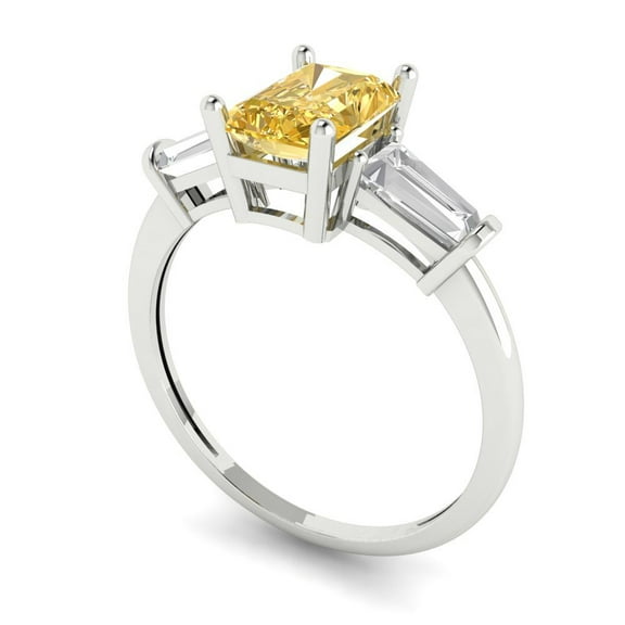 1.5 ct Emerald Cut Yellow Moissanite Three-Stone Engagement Ring for Women in 18K White Gold