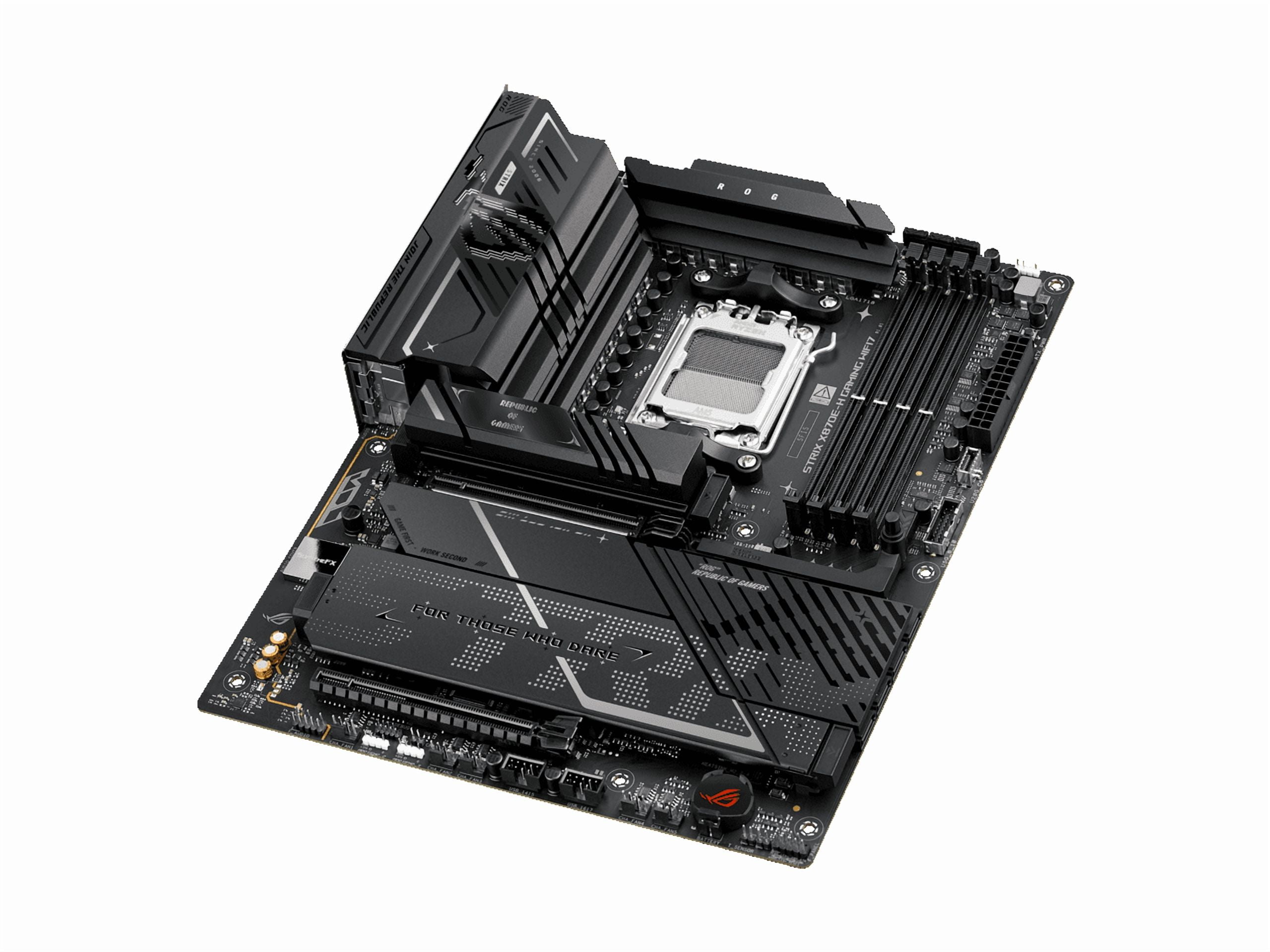 ASUS ROG STRIX X870E-H GAMING WIFI7 AMD X870E-H ATX motherboard with 16+2+1 power stages, Dynamic OC Switcher, Core Flex, DDR5 AEMP, WiFi 7, 4x M.2, PCIe 5.0, Q-Release, dual USB4 ports and USB 10Gbps