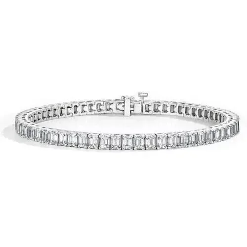 Siddheshwarjewels 7CT Emerald Cut Lab-Created Diamond Women's Tennis Bracelet, 14K White Gold Plated