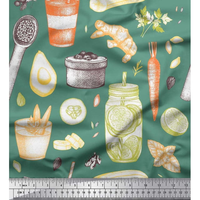 Soimoi Rayon Crepe Fabric Jar & Mix Vegetable Fabric Prints By Yard 46 Inch Wide