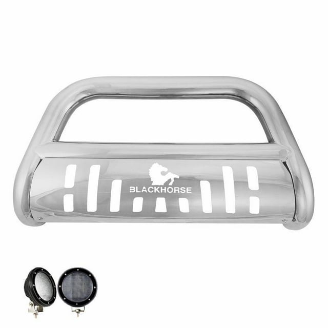 Black Horse Barre de Taureau Tout-Terrain BB096410-SP-PLFB Tube de 2-1/2 Pouces de Diamètre; Poli; Acier Inoxydable; avec Plaque Antidérapante