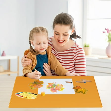 

Hxlamzoo Waterproof Non-Slip Silicone Insulation Mat with Thickened Raised Edges - Easy to Clean for Painting Crafts and Kids Dining