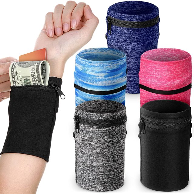 5 Pcs Portefeuille Poignet Portefeuille de Course Bracelet Poignet pour Femmes Hommes Pochette Poignet Portefeuille Poignet à Fermeture Éclair pour Course Marche Randonnée Jogging Voyage
