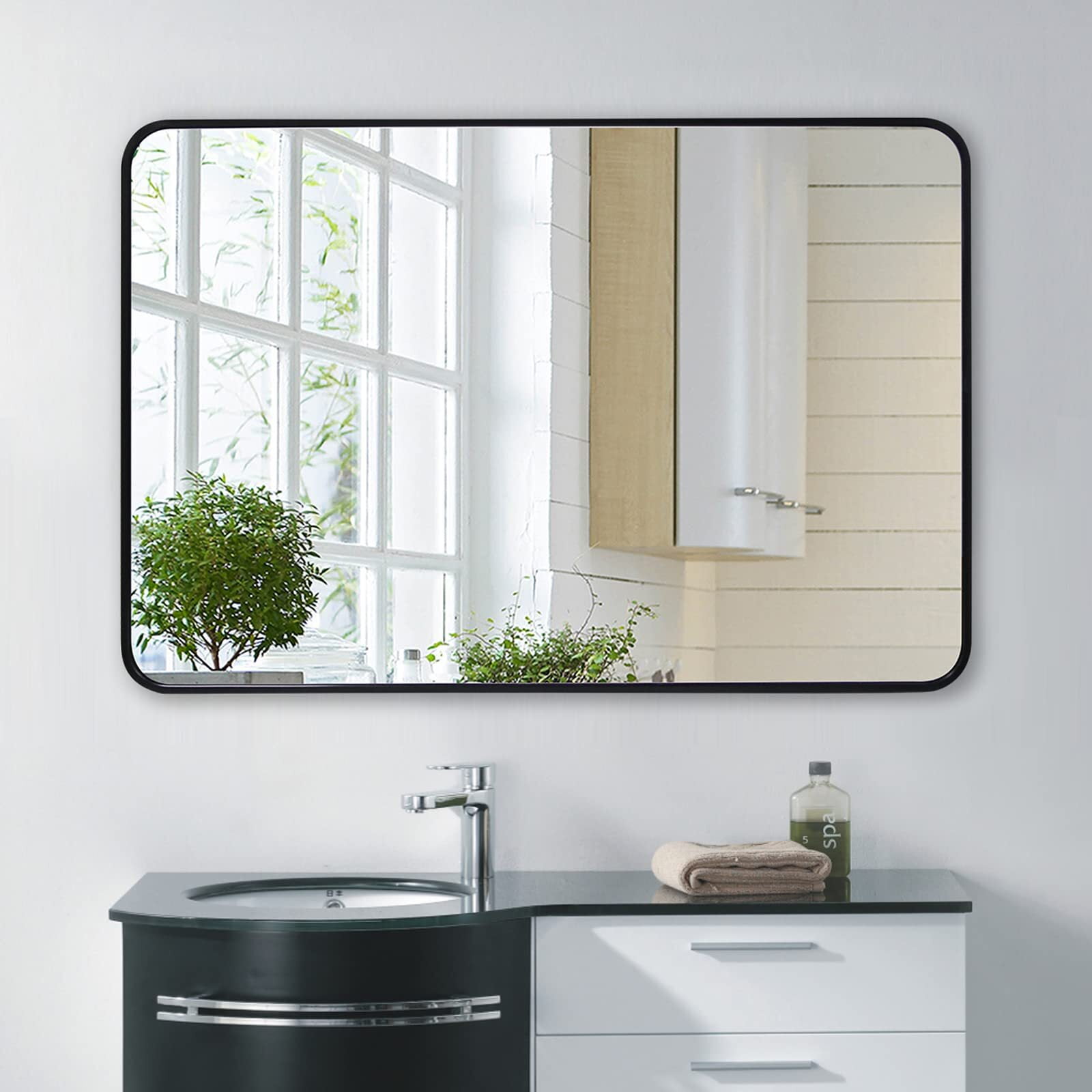Anyrose 30"x 40" Bathroom Mirror Rectangle Wall Mirror Wall Mounted Vanity Mirrors with Aluminum Frame,Black