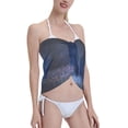 thumbnail image 4 of Bingfone Retro Blue Glitter Women's Sarong Swimsuit Cover Ups Bathing Suit Coverups Chiffon Beach Wrap Skirts, 4 of 7