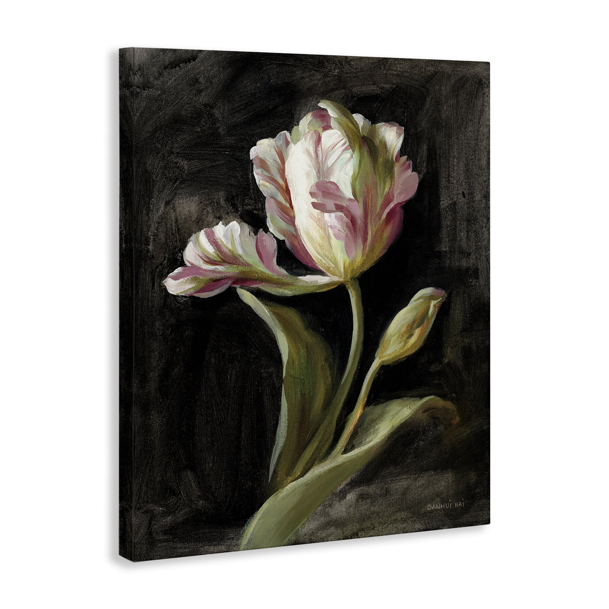 Stupell Industries Tulip on Black Plants & Flowers Painting Wrapped Canvas Art Print Wall Art, 16 x 20