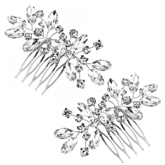 ACDANC 2 Pcs Bridal Hair Comb Wedding Hair Combs Rhinestone Bridal Side Comb Silver Hair Wedding Hair Clips Crystal Wedding Hair Comb Bridal Hair Accessories for Bride