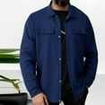 thumbnail image 2 of Wrtxtat Men's Waffle Knit Shirts Lapel Snap Button Down Shirt Jacket with Flap Pockets Casual Midweight Solid Color Fall Spring Outerwear Navy M, 2 of 7