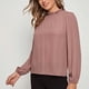 thumbnail image 3 of Blusa de gasa transpirable con mangas de farol rosa, cuello alto, color puro, perfecta para el hogar, la oficina, las compras y los viajes. Talla XL, 3 of 6