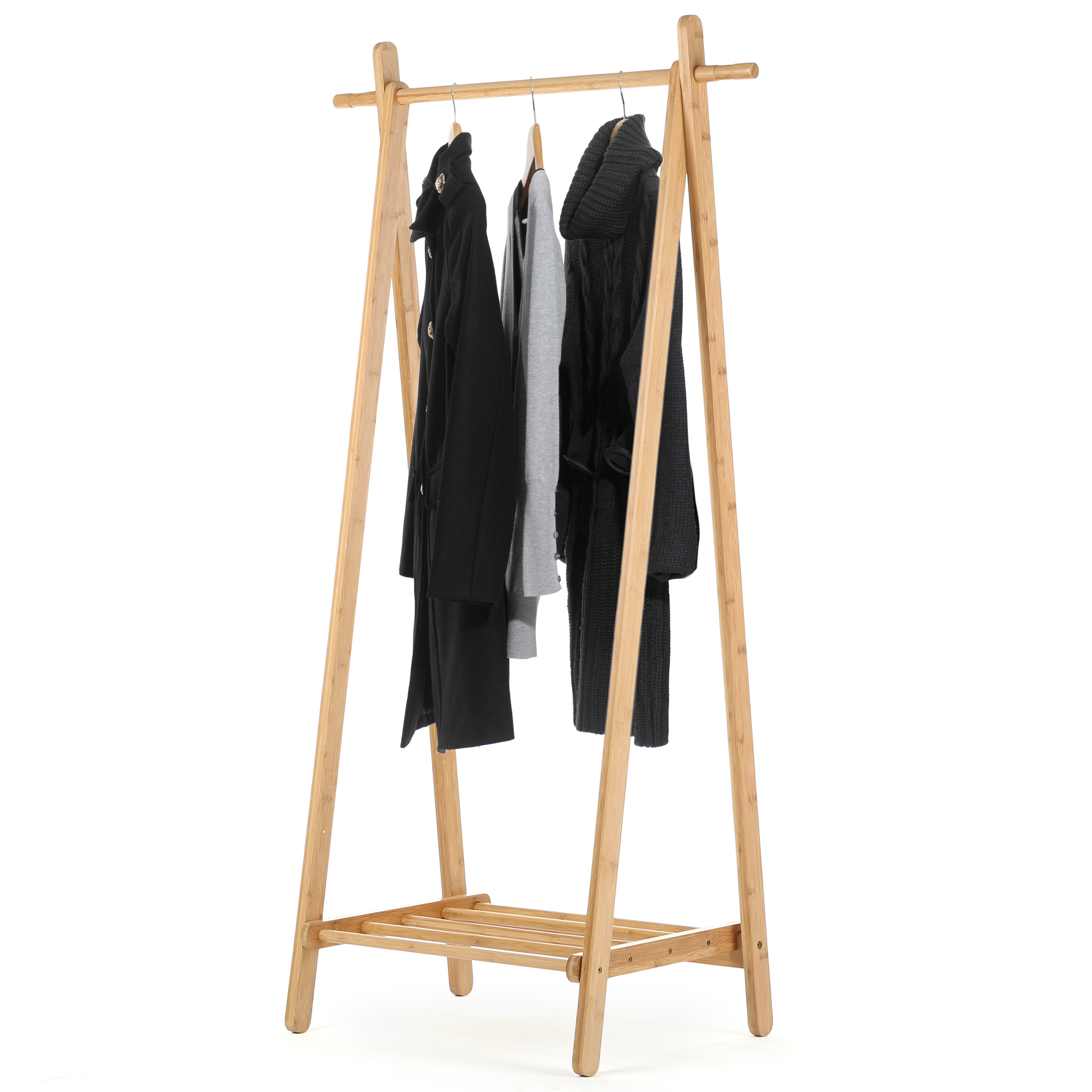 Entryway Bamboo Shoe and Coat Rack, Garment Storage Organizer Bar