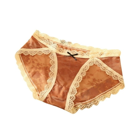 Kmdttou Panties for Women Pack Cotton Sexy Lace High Cut Panties Comfort Bikini Panty Stretch Underpants Breathable Ladies Briefs (Regular & Plus Size) Orange-XL