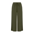 thumbnail image 5 of Mifsaly Linen Drawstring Pants Women Crochet Side Cutout Detail Wide Leg Casual Summer Pant Lightweight Flowy Vacation office Lounge Outfits with Pockets Army Green,XL, 5 of 7