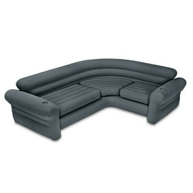 Intex Inflatable Portable Indoor Corner Couch Sectional Sofa with Cupholders, Gray