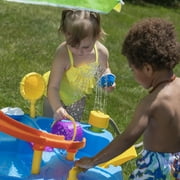 Step2 Waterpark Wonders Two-Tier Blue Plastic Outdoor Toy and Water Table for Toddler with Umbrella