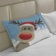 thumbnail image 2 of Christmas Knitted Quilt Pillowcover, Reindeer Rudolph Red Nose and Santa Claus Hat Snowy Forest, Standard King Size Pillow Cover for Bedroom, 36" x 20", Pale Blue Red Pale Brown, by Ambesonne, 2 of 2
